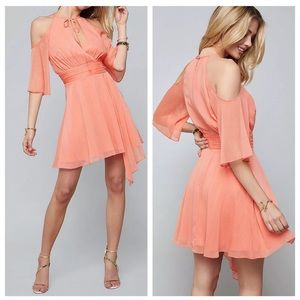 NWT Bebe Coral Cold Shoulder Tie Neck Dress